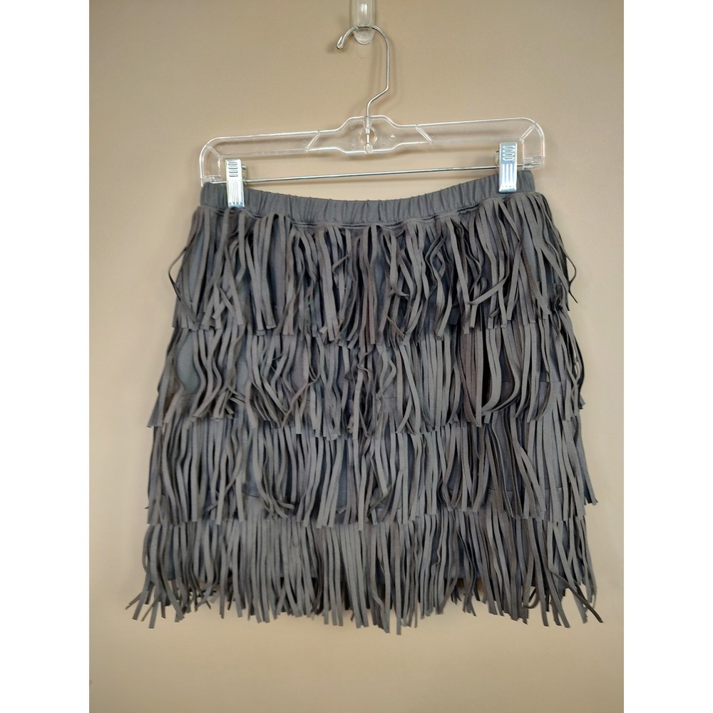 Fringe Tiered Mini Skirt - Gray